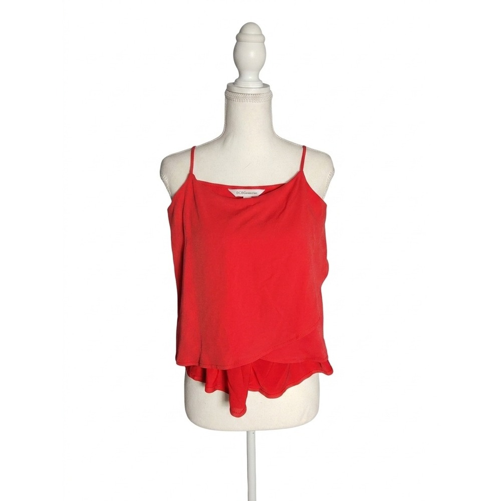 BCBGeneration Red Layered Cami Top Adjustable Straps Square Neck Womens XS